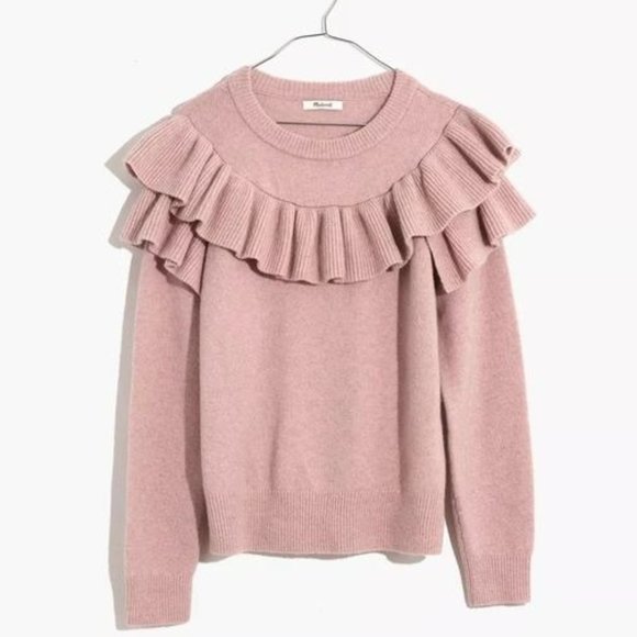 Madewell Sweaters - Madewell Ruffle Yoke Sweater in Coziest Yarn Long Sleeve Pullover Pink Womens XS